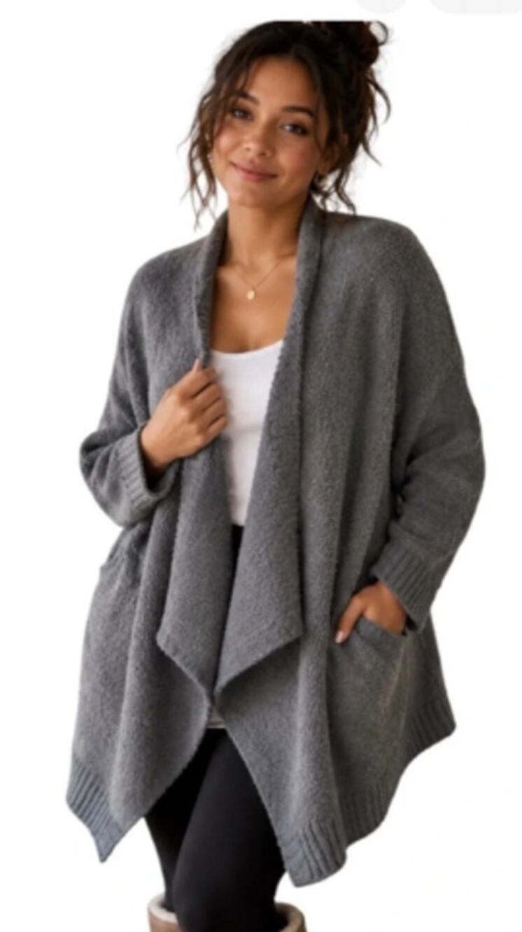 UGG Phoebe Wrap Cardigan Women Medium Grey Fluffy Sherpa Open Front Pockets NWT